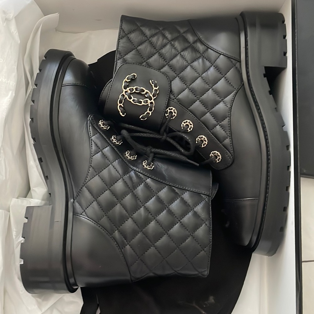 Chanel ankle combat boots in leather